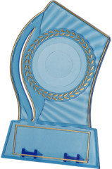 Trofeum plastikowe - przezroczysto - złote z miejscem na wklejkę 50mm i tabliczką 65mmX23mm T-M