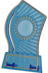 Trofeum plastikowe - przezroczysto - złote z miejscem na wklejkę 25mm i tabliczką 47mmX14mm T-M