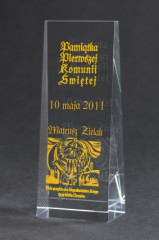 Trofeum szklane grawerowane + wypełnienie farbą